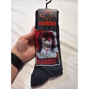 Rambo First Blood Movie Graphic Crew Socks Navy Blue Mens Size 7-12 New
